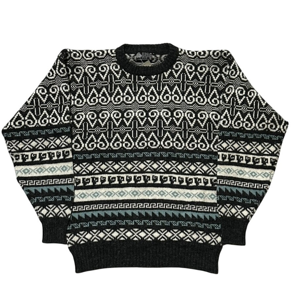 Woolmark Pure Wool Nordic Fair Isle Sweater Mens Large Charcoal Grey Knit